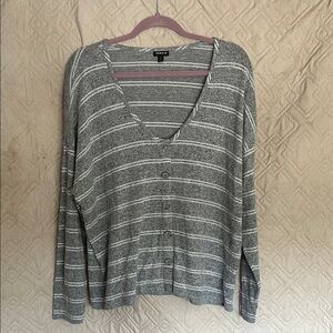 Torrid Gray and White Striped Button Down Top